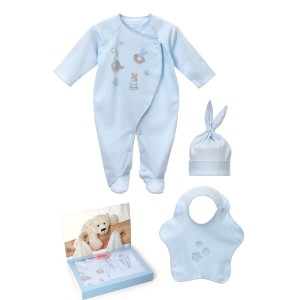 SET BABYGROW, BIB AND HAT BLUE TOYS