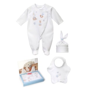 SET BABYGROW, BIB AND HAT WHITE TOYS 