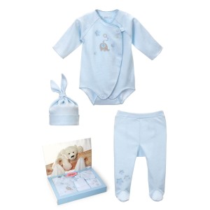 SET BODYSUIT, HALF SLEEPERS AND HAT BLUE TOYS 