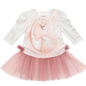 DRESS LONG SLEEVE STELLA WHITE AND PINK