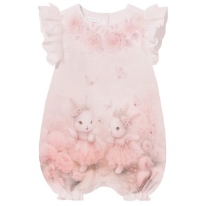 Muslin short-sleeve romper, pink NEL