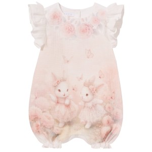 Muslin short-sleeve romper, ivory NEL