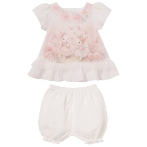 Muslin set: printed blouse and bloomers, ivory NEL