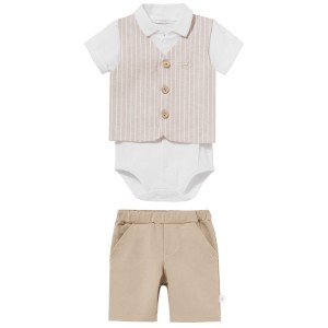 Set 3 pcs (bodysuit s/s, vest, shorts) JAKE Beige